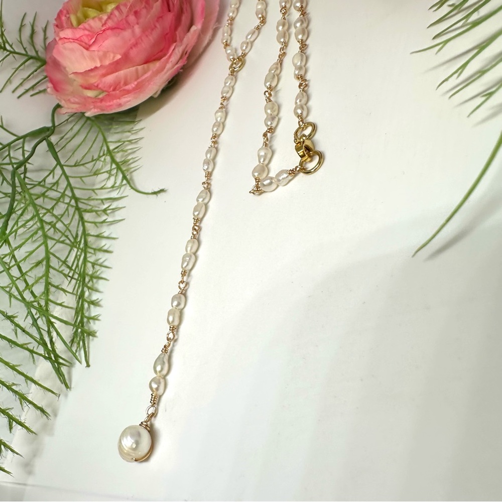 NEW⚜️Dainty Freshwater Pearl Lariat Beaded Necklace - Picture 6 of 8